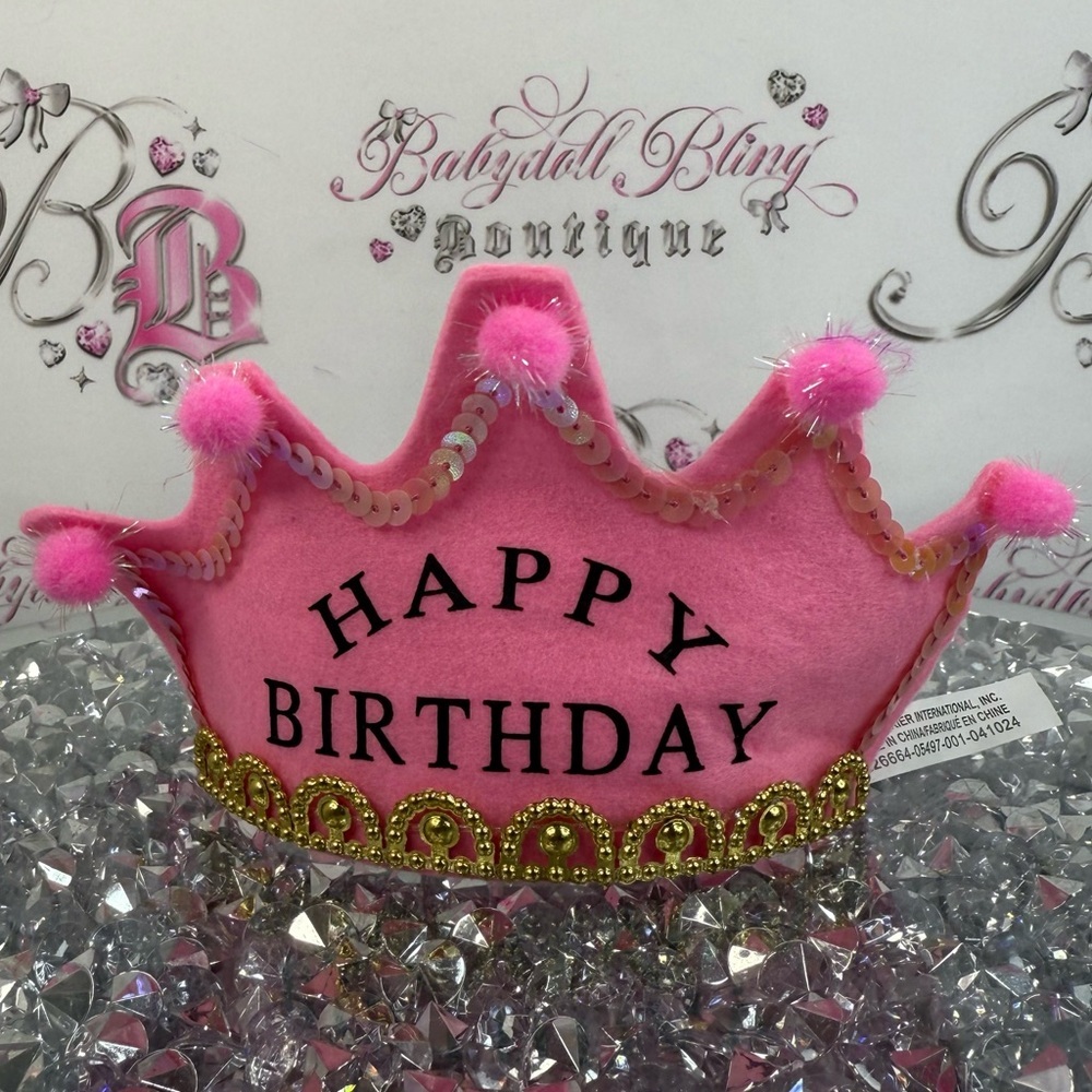 Pink "Happy Birthday" Plush Party Crown tiara headband crown queen princess